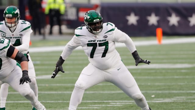 Jets tackle Mekhi Becton during the 2020 NFL regular season finale